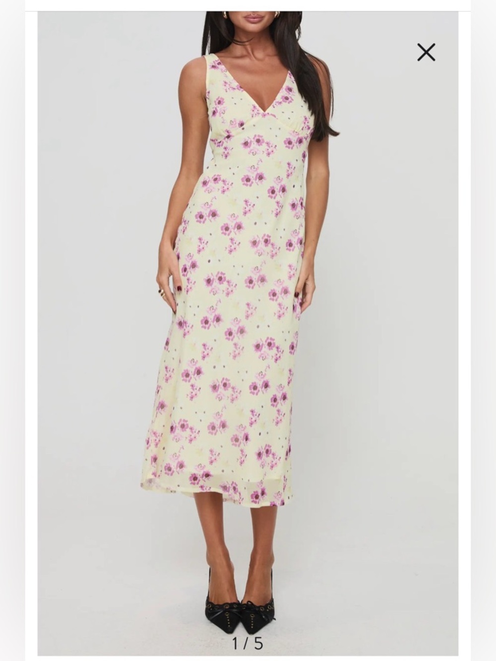 Princess Polly Nellie Floral Midi Dress Size US 0 Yellow Pink Floral